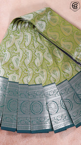 Olive Green and Blue Kanchipuram Silk Saree
